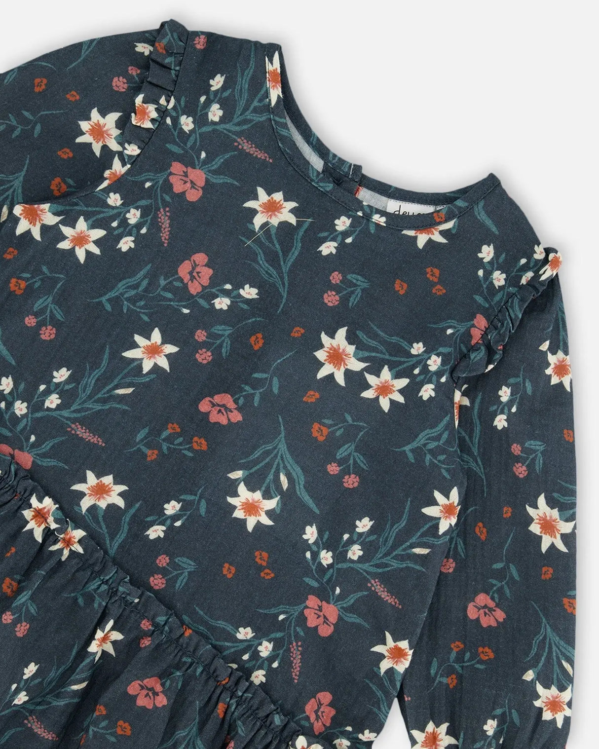 Printed Muslin Long Top Teal With Flowers | Deux par Deux | Jenni Kidz