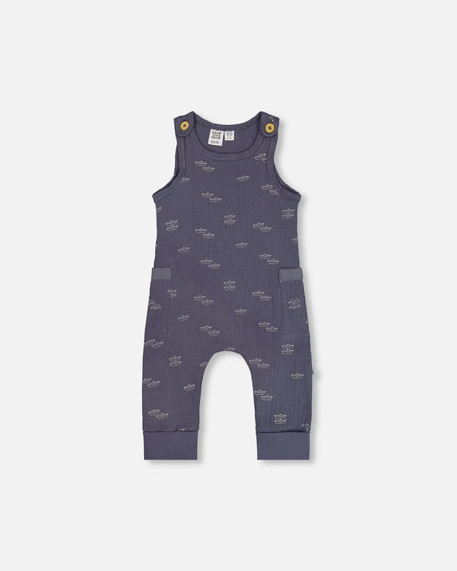 Printed Muslin One-Piece Jumpsuit Navy Blue Paper Boats | Deux par Deux | Jenni Kidz