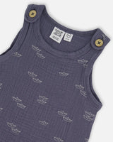 Printed Muslin One-Piece Jumpsuit Navy Blue Paper Boats | Deux par Deux | Jenni Kidz