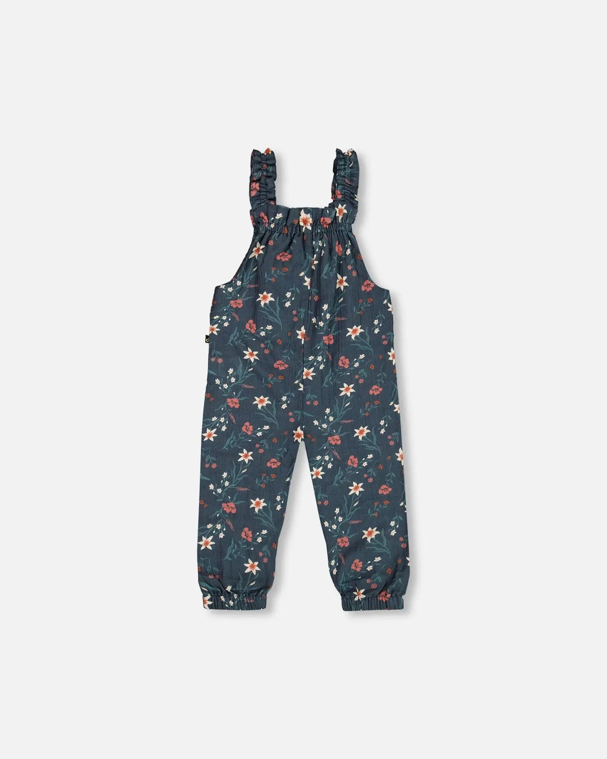 Printed Muslin Overall Teal With Flowers | Deux par Deux | Jenni Kidz