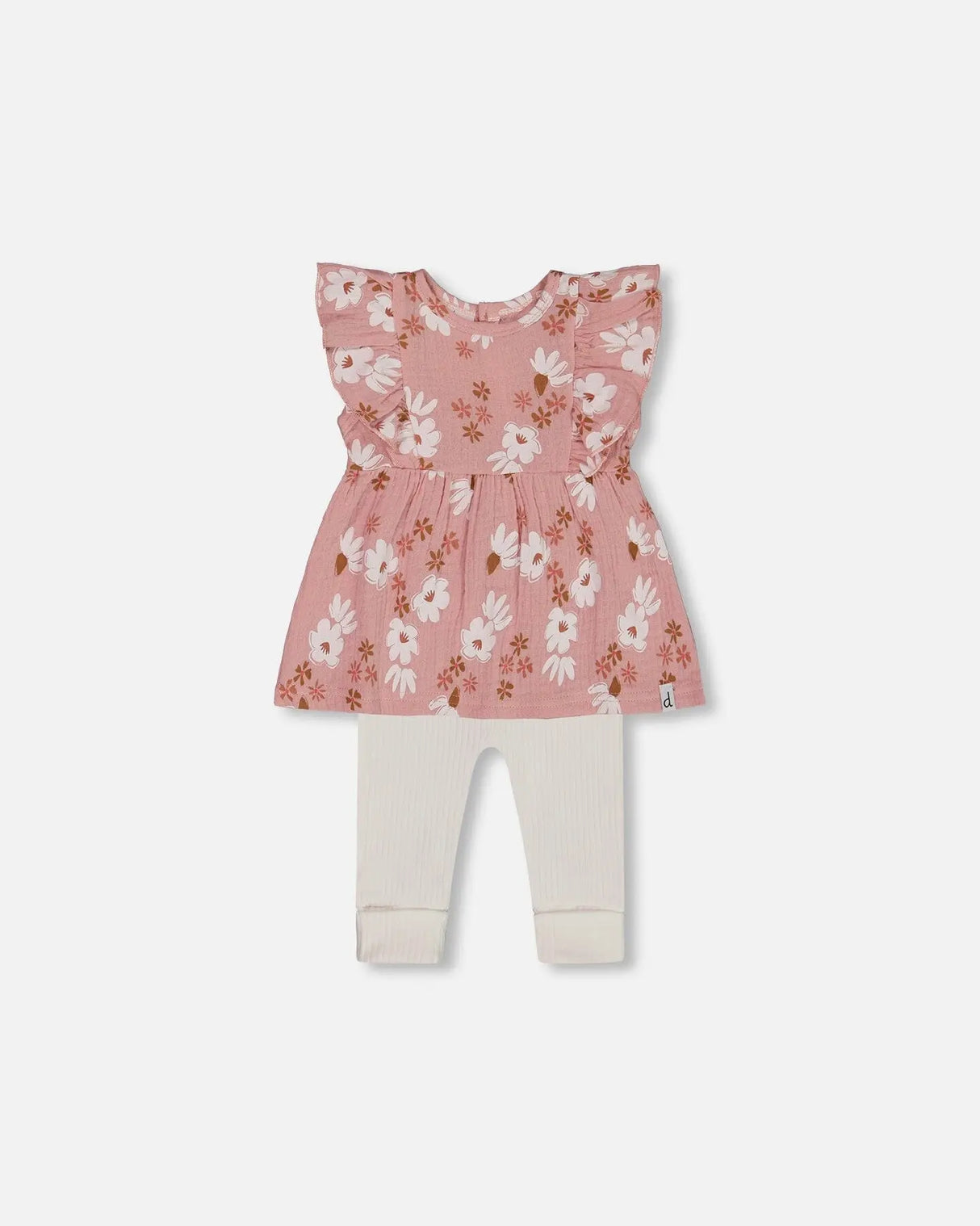 Printed Muslin Tunic And Rib Leggings Set Pink And White Flowers | Deux par Deux | Jenni Kidz