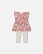 Printed Muslin Tunic And Rib Leggings Set Pink And White Flowers | Deux par Deux | Jenni Kidz