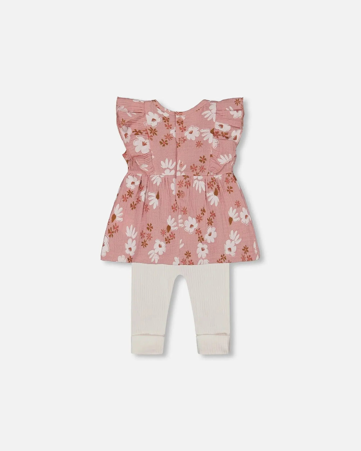 Printed Muslin Tunic And Rib Leggings Set Pink And White Flowers | Deux par Deux | Jenni Kidz