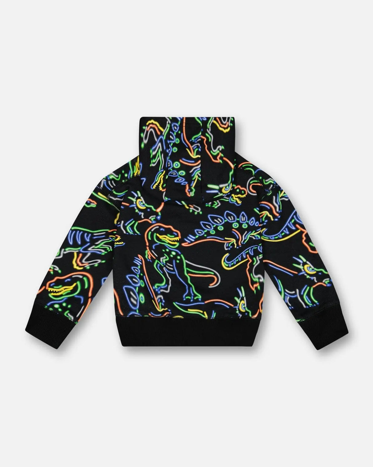 Printed Neon Dino Fleece Hooded Sweatshirt Black | Deux par Deux | Jenni Kidz