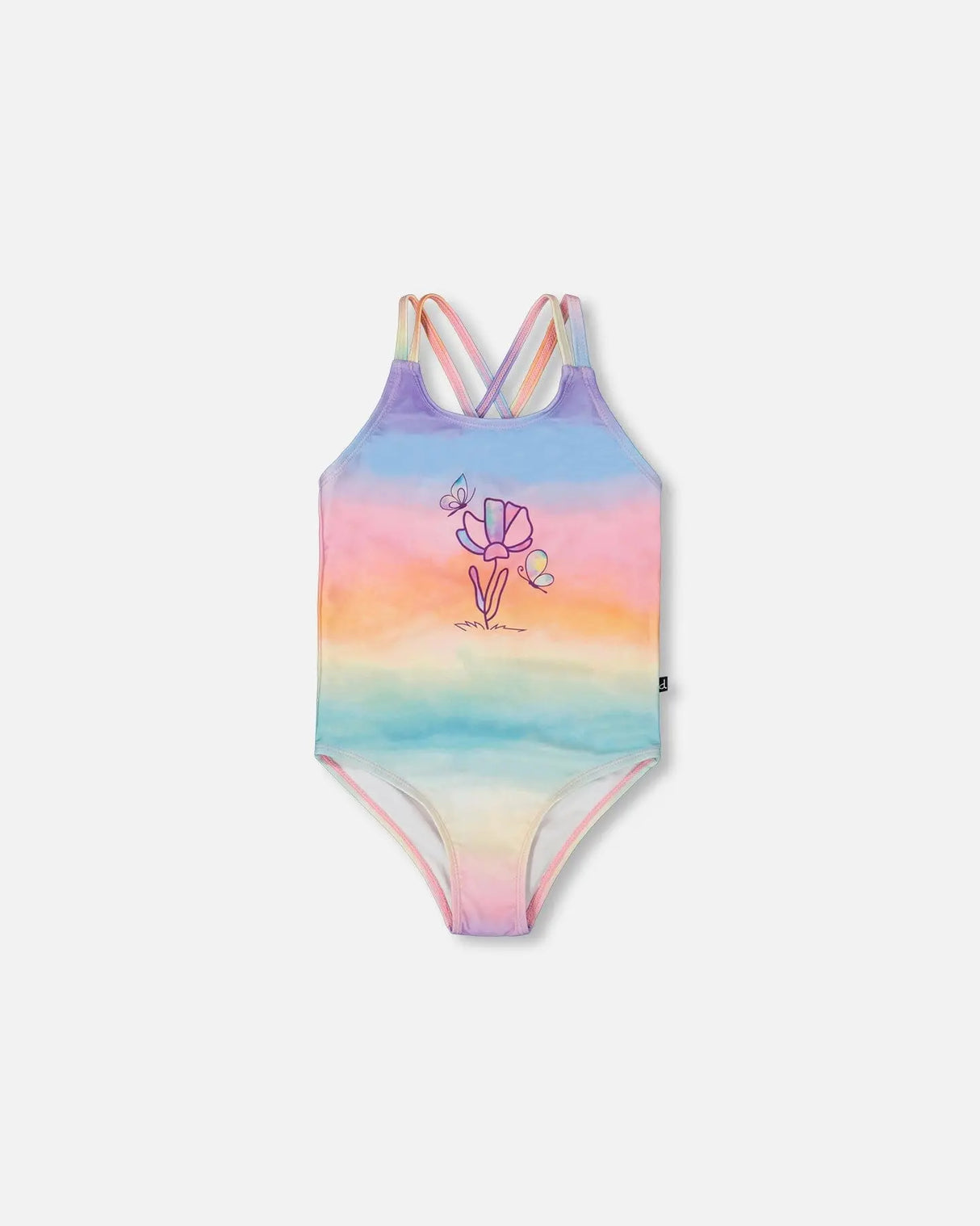 Printed One-Piece Swimsuit Flowers On Multicolored Background | Deux par Deux | Jenni Kidz