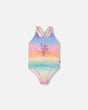 Printed One-Piece Swimsuit Flowers On Multicolored Background | Deux par Deux | Jenni Kidz