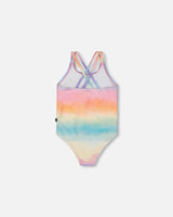 Printed One-Piece Swimsuit Flowers On Multicolored Background | Deux par Deux | Jenni Kidz