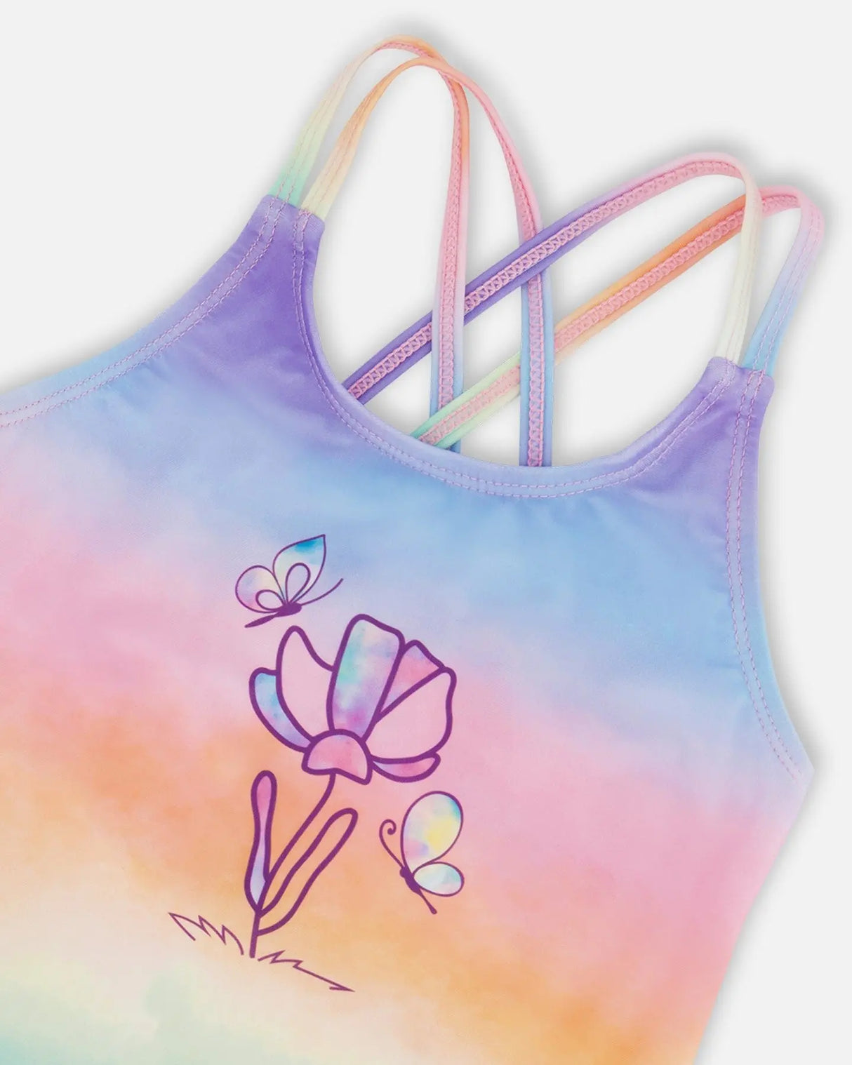 Printed One-Piece Swimsuit Flowers On Multicolored Background | Deux par Deux | Jenni Kidz