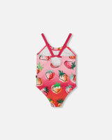 Printed One-Piece Swimsuit Pink Gradient Strawberry | Deux par Deux | Jenni Kidz