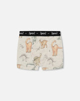 Printed Organic Cotton Boxer Shorts Dinosaur On Mottled And Tan Background | Deux par Deux | Jenni Kidz