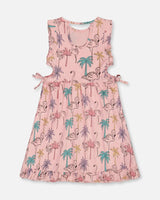 Printed Organic Cotton Dress With Cut Outs Palm Trees, Pink Flamingo, And Turquoise | Deux par Deux | Jenni Kidz