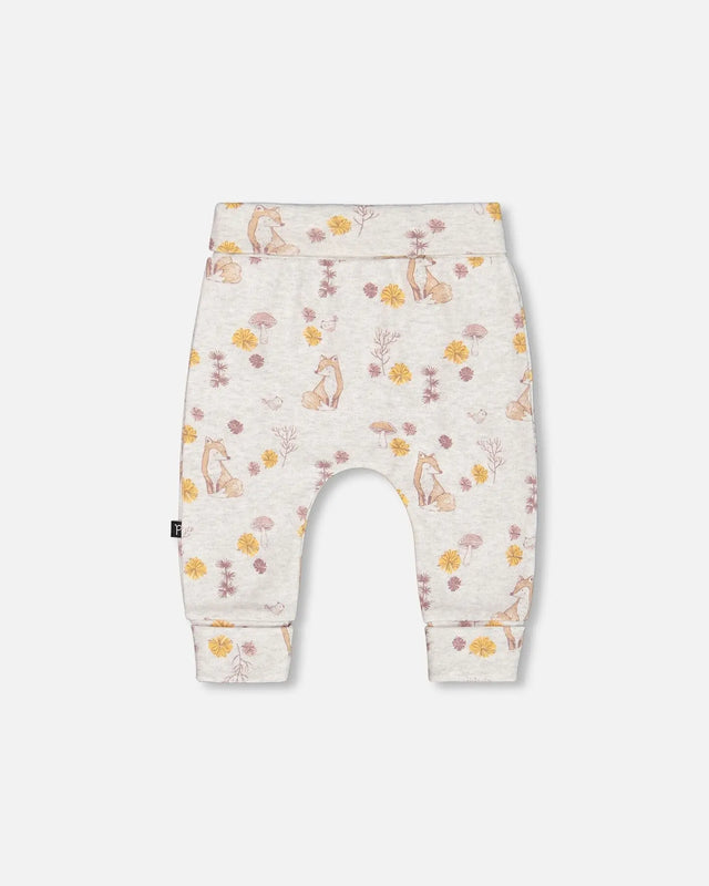 Printed Organic Cotton Evolutive Pant Beige Mix With Fox | Deux par Deux | Jenni Kidz