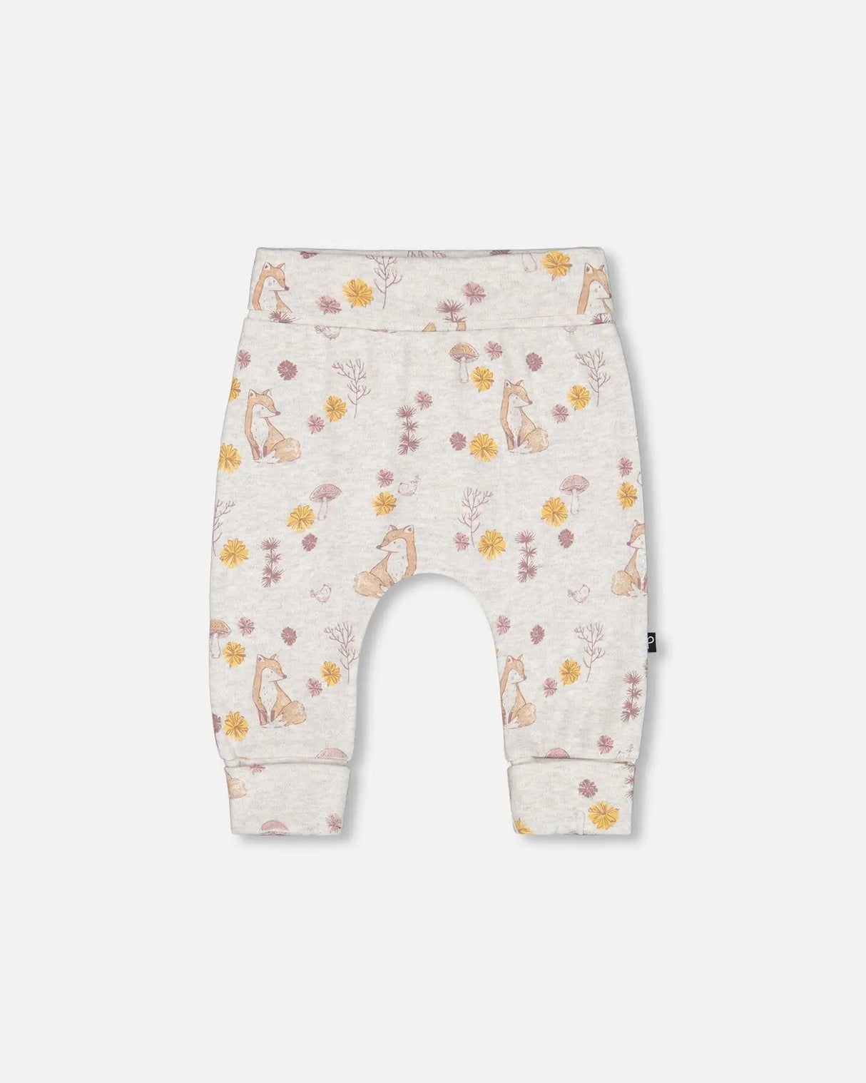 Printed Organic Cotton Evolutive Pant Beige Mix With Fox | Deux par Deux | Jenni Kidz