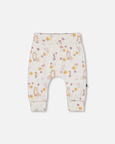 Printed Organic Cotton Evolutive Pant Beige Mix With Fox | Deux par Deux | Jenni Kidz