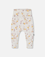 Printed Organic Cotton Evolutive Pant Beige Mix With Fox | Deux par Deux | Jenni Kidz