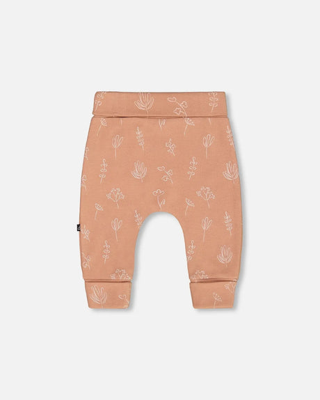 Printed Organic Cotton Evolutive Pant Cinnamon With Flowers | Deux par Deux | Jenni Kidz