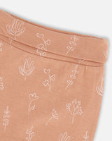 Printed Organic Cotton Evolutive Pant Cinnamon With Flowers | Deux par Deux | Jenni Kidz