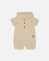 Printed Organic Cotton Hooded Romper Off-White | Deux par Deux | Jenni Kidz