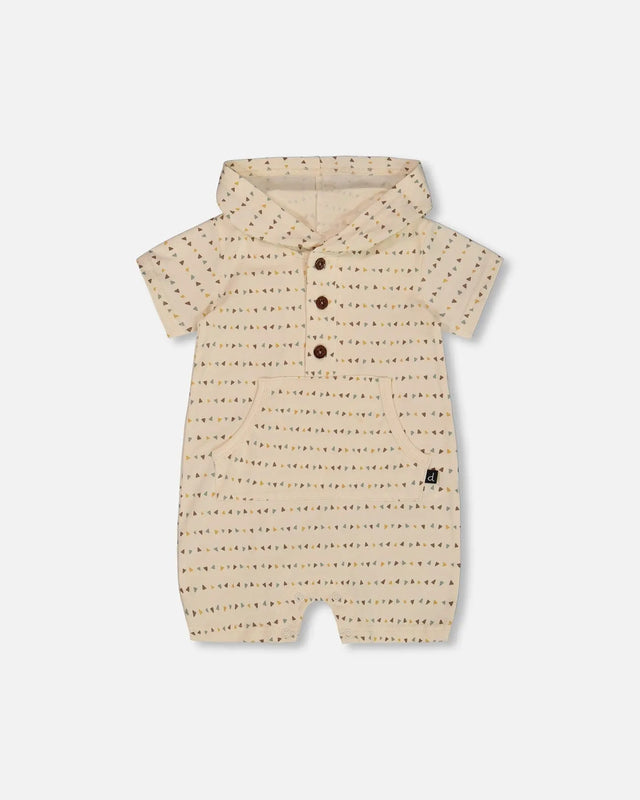 Printed Organic Cotton Hooded Romper Off-White | Deux par Deux | Jenni Kidz