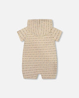 Printed Organic Cotton Hooded Romper Off-White | Deux par Deux | Jenni Kidz