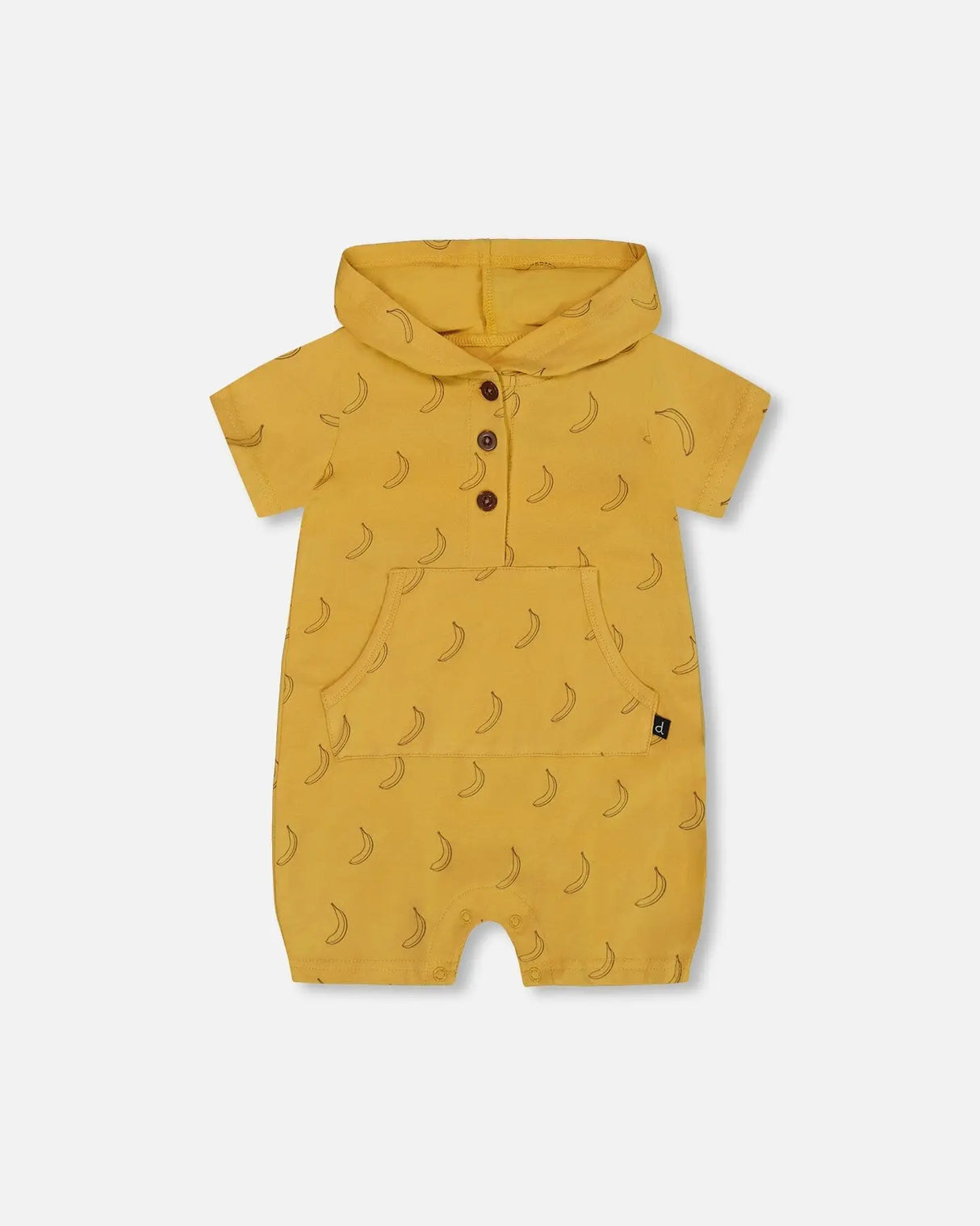 Printed Organic Cotton Hooded Romper Yellow Bananas | Deux par Deux | Jenni Kidz