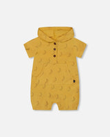 Printed Organic Cotton Hooded Romper Yellow Bananas | Deux par Deux | Jenni Kidz