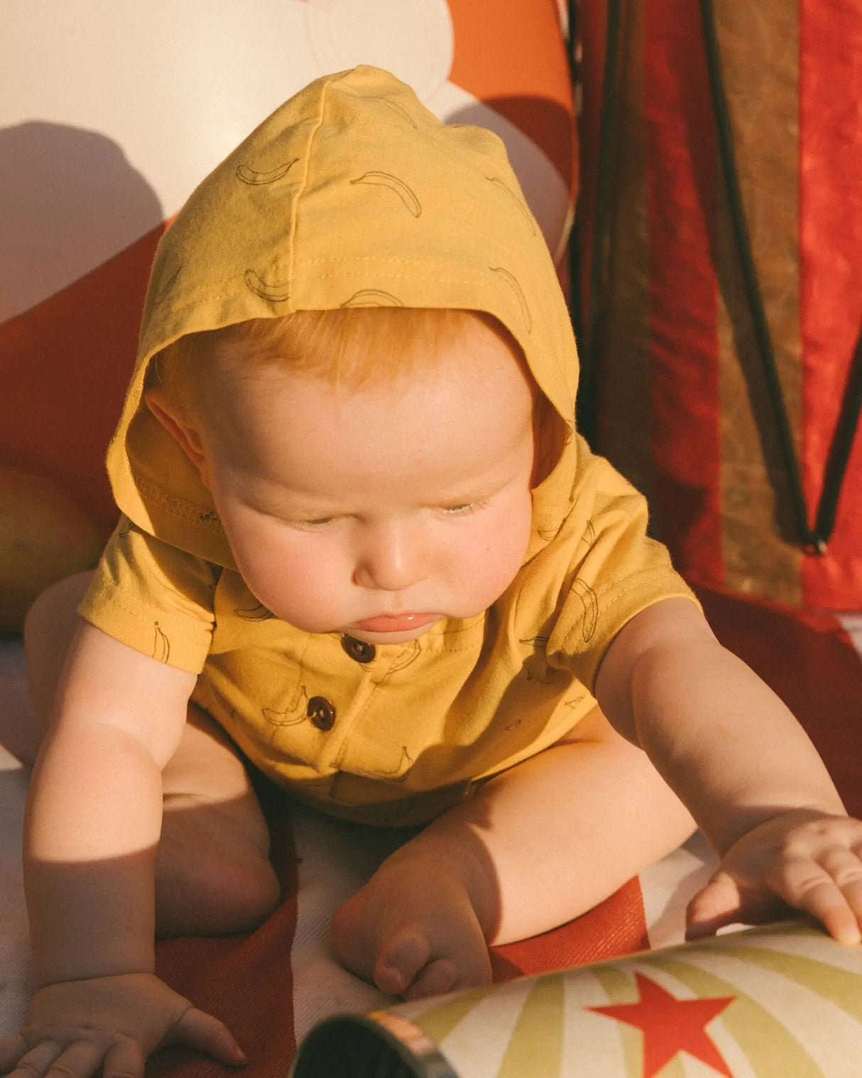 Printed Organic Cotton Hooded Romper Yellow Bananas | Deux par Deux | Jenni Kidz