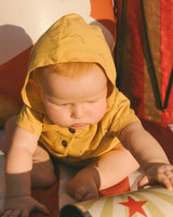 Printed Organic Cotton Hooded Romper Yellow Bananas | Deux par Deux | Jenni Kidz