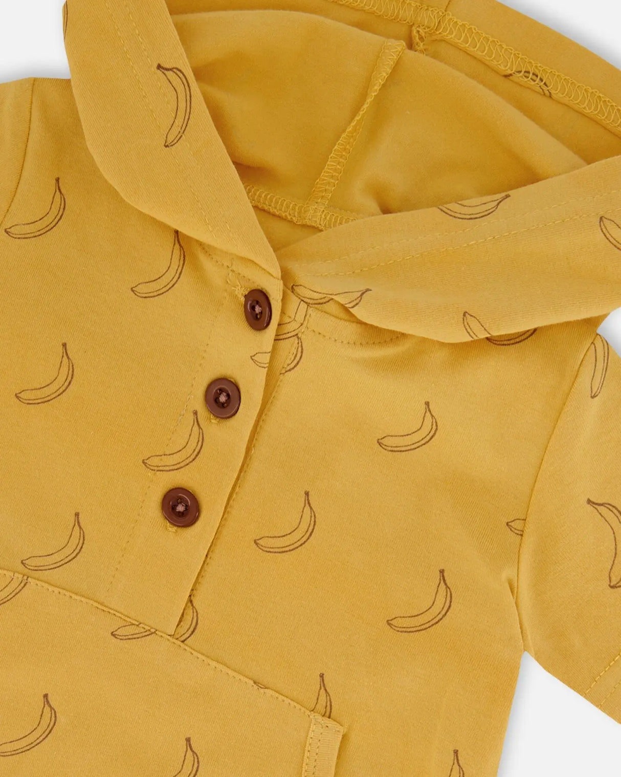 Printed Organic Cotton Hooded Romper Yellow Bananas | Deux par Deux | Jenni Kidz