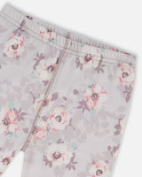 Printed Organic Cotton Long Sleeve Top And Pant Pajama Set Pale Pink Flowers On Neutral Lilac | Deux par Deux | Jenni Kidz