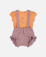 Printed Organic Cotton Onesie And Shortall Set Orange And Purple | Deux par Deux | Jenni Kidz