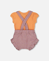 Printed Organic Cotton Onesie And Shortall Set Orange And Purple | Deux par Deux | Jenni Kidz