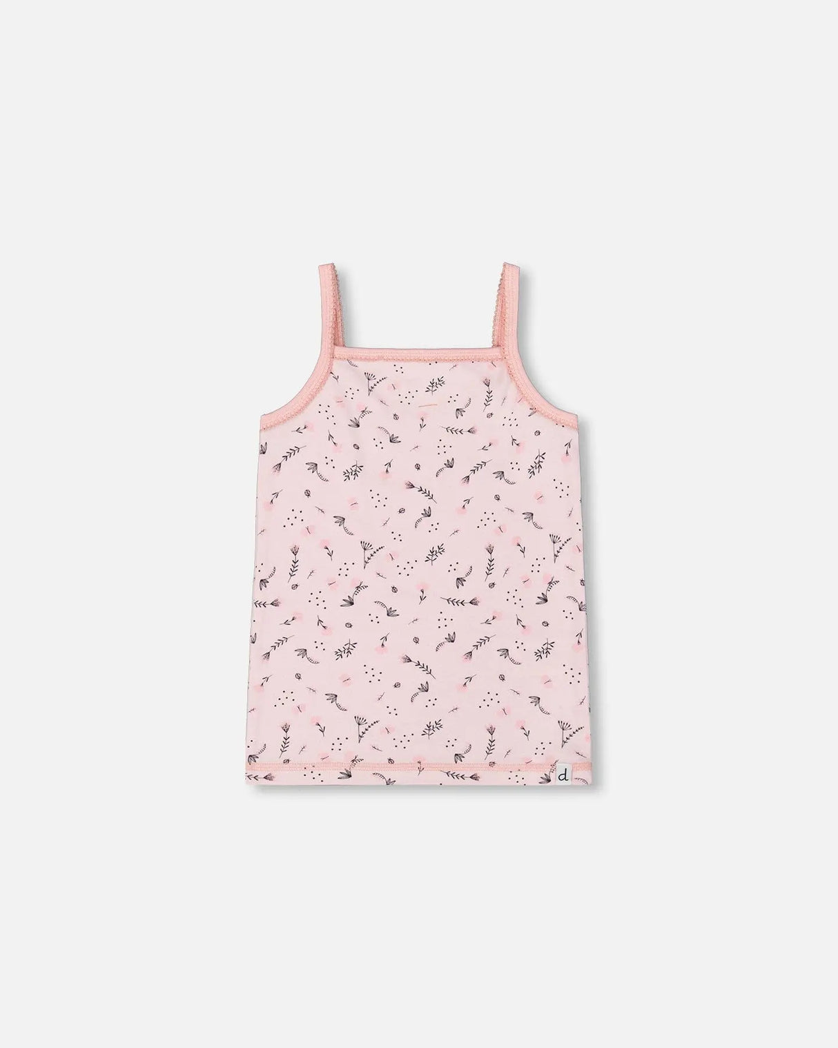 Printed Organic Cotton Tank Top Small Pink Flowers On Pale Pink Background | Deux par Deux | Jenni Kidz
