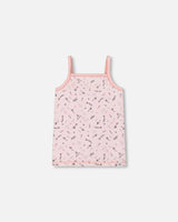 Printed Organic Cotton Tank Top Small Pink Flowers On Pale Pink Background | Deux par Deux | Jenni Kidz