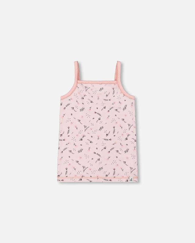 Printed Organic Cotton Tank Top Small Pink Flowers On Pale Pink Background | Deux par Deux | Jenni Kidz