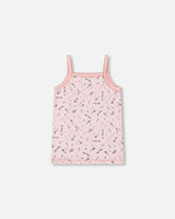 Printed Organic Cotton Tank Top Small Pink Flowers On Pale Pink Background | Deux par Deux | Jenni Kidz