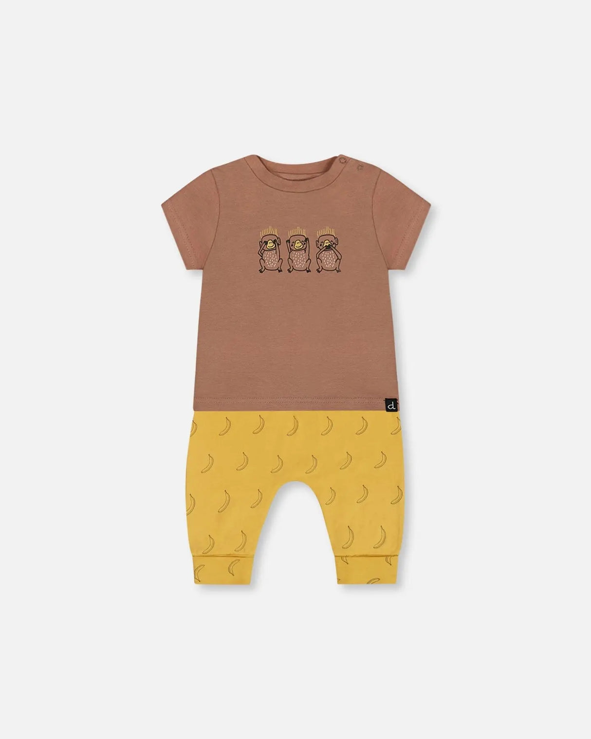 Printed Organic Cotton Top And Pant Set Yellow Bananas And Brown | Deux par Deux | Jenni Kidz