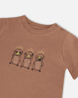 Printed Organic Cotton Top And Pant Set Yellow Bananas And Brown | Deux par Deux | Jenni Kidz