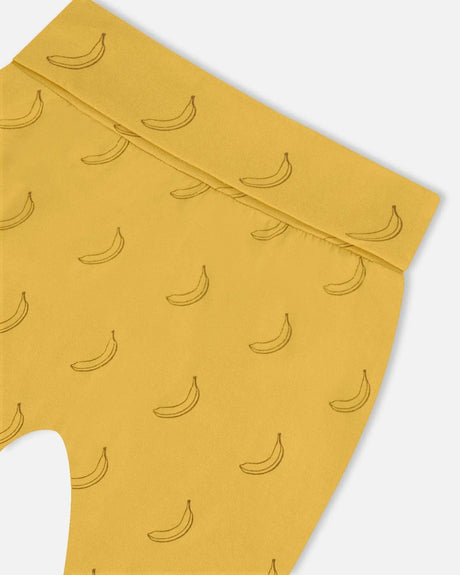 Printed Organic Cotton Top And Pant Set Yellow Bananas And Brown | Deux par Deux | Jenni Kidz
