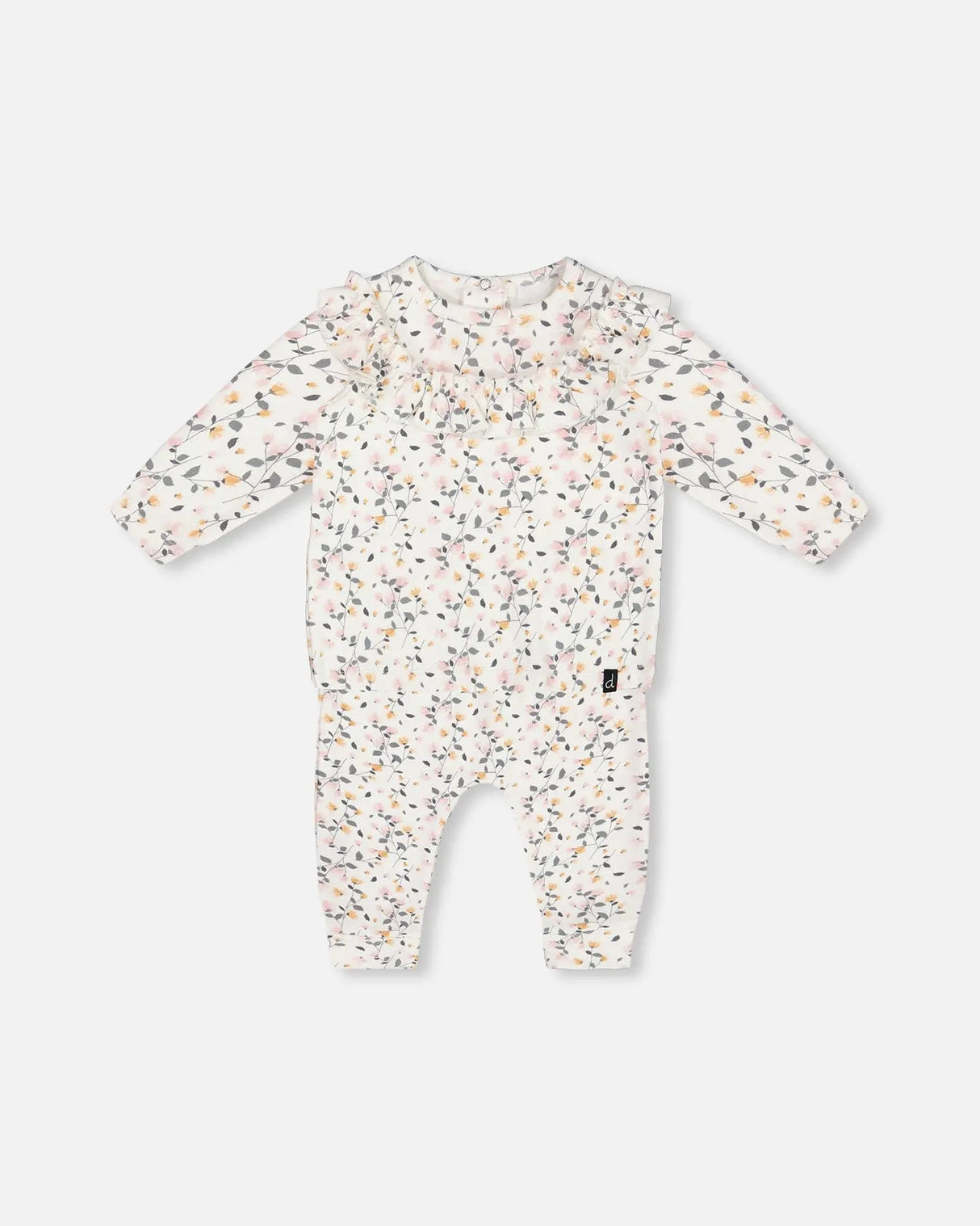 Printed Organic Cotton Top And Pants Set Cream With Flowers | Deux par Deux | Jenni Kidz