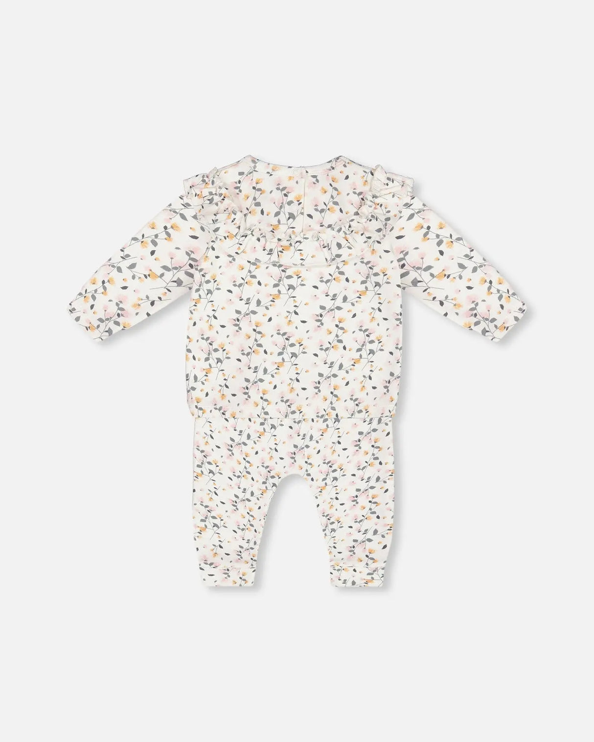 Printed Organic Cotton Top And Pants Set Cream With Flowers | Deux par Deux | Jenni Kidz