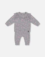 Printed Organic Cotton Top And Pants Set Gray With Apples | Deux par Deux | Jenni Kidz