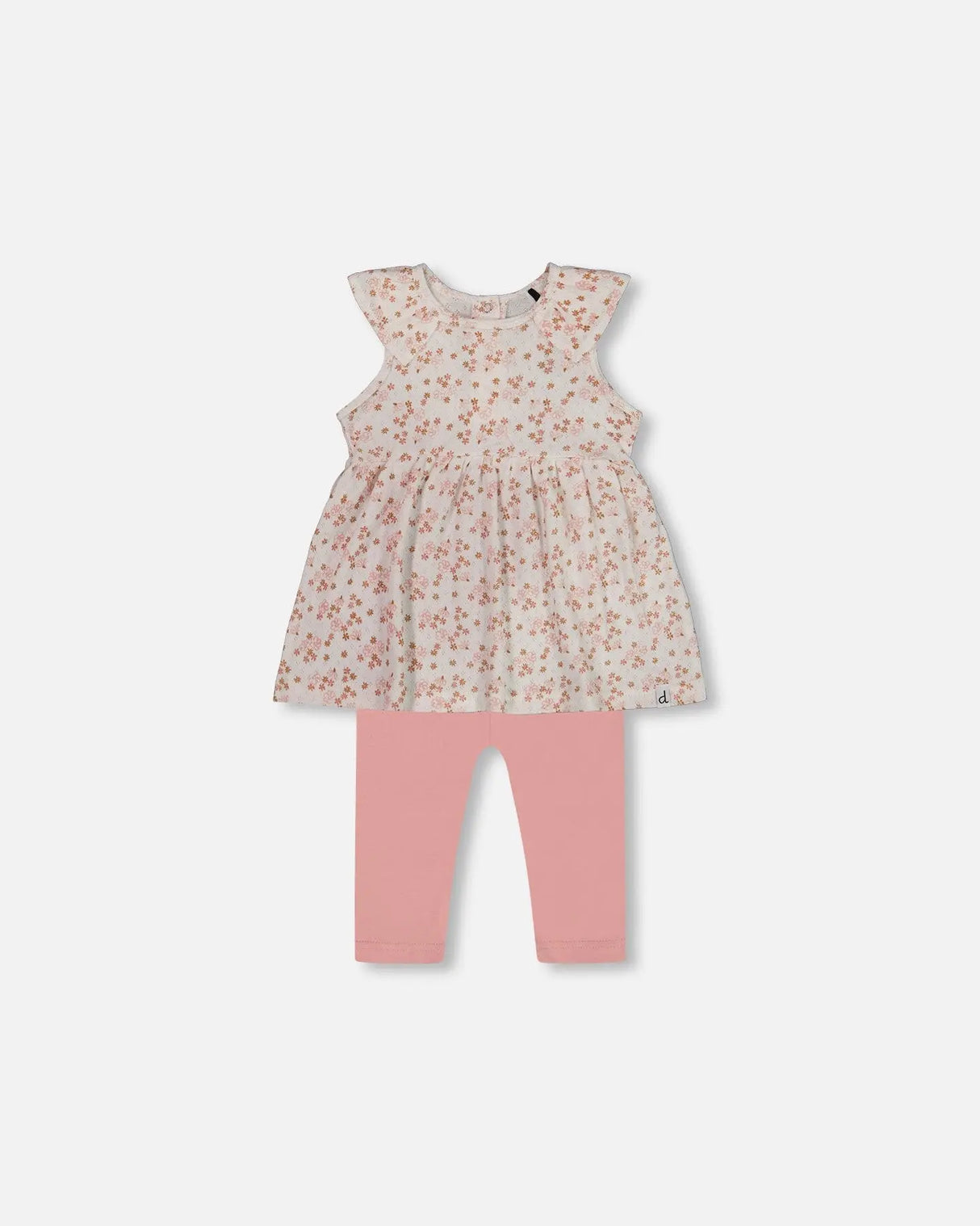 Printed Organic Cotton Tunic And Leggings Set White With Pink Flowers | Deux par Deux | Jenni Kidz