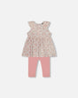 Printed Organic Cotton Tunic And Leggings Set White With Pink Flowers | Deux par Deux | Jenni Kidz