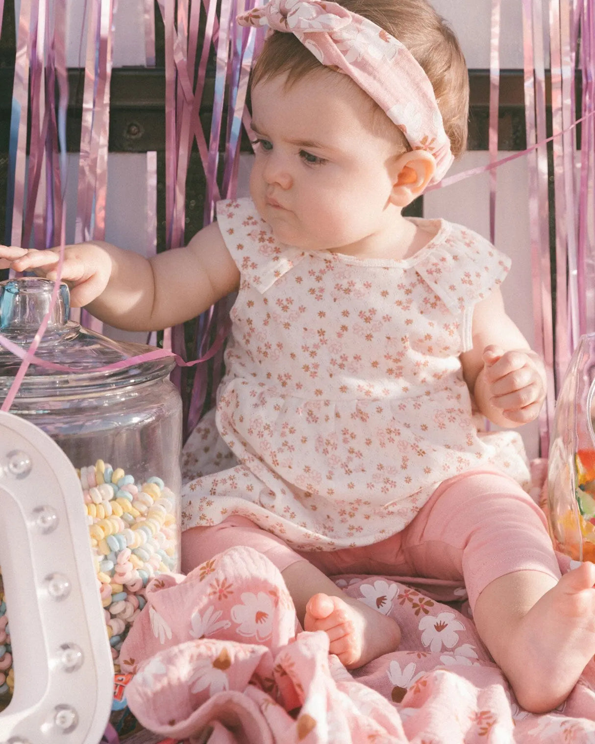 Printed Organic Cotton Tunic And Leggings Set White With Pink Flowers | Deux par Deux | Jenni Kidz