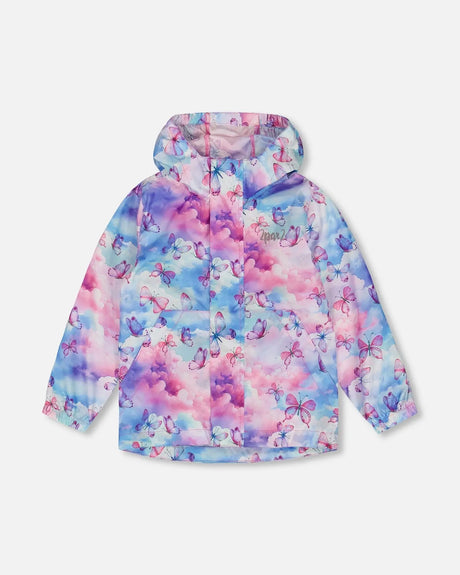 Printed Packable Windbreaker Butterflies On Multicolored Background | Deux par Deux | Jenni Kidz