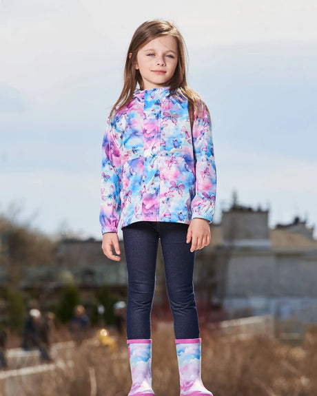 Printed Packable Windbreaker Butterflies On Multicolored Background | Deux par Deux | Jenni Kidz