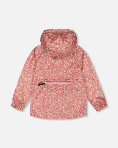Printed Packable Windbreaker Small White Flowers On Pale Pink | Deux par Deux | Jenni Kidz