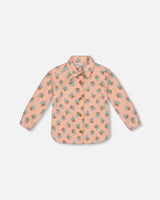 Printed Polar Fleece Shirt Peach With Blue Flowers | Deux par Deux | Jenni Kidz