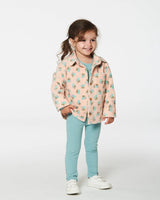 Printed Polar Fleece Shirt Peach With Blue Flowers | Deux par Deux | Jenni Kidz